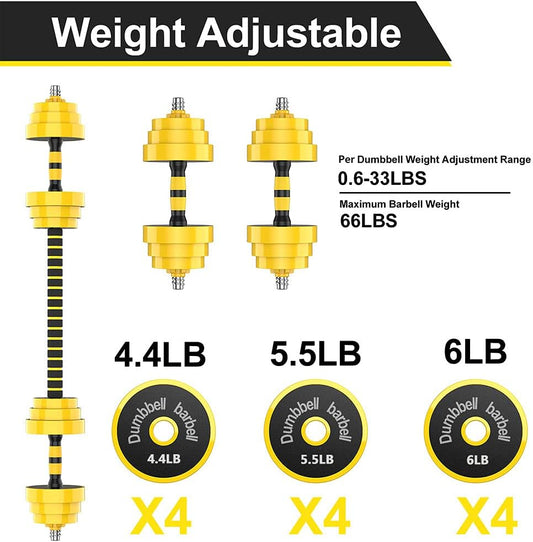 66Lbs Adjustable Dumbbell Barbell Kettlebell, Free Weights 3-In-1 Dumbbell Barbell Kettlebell Set, Non-Slip Hand Dumbbell for Home, Gym, Office