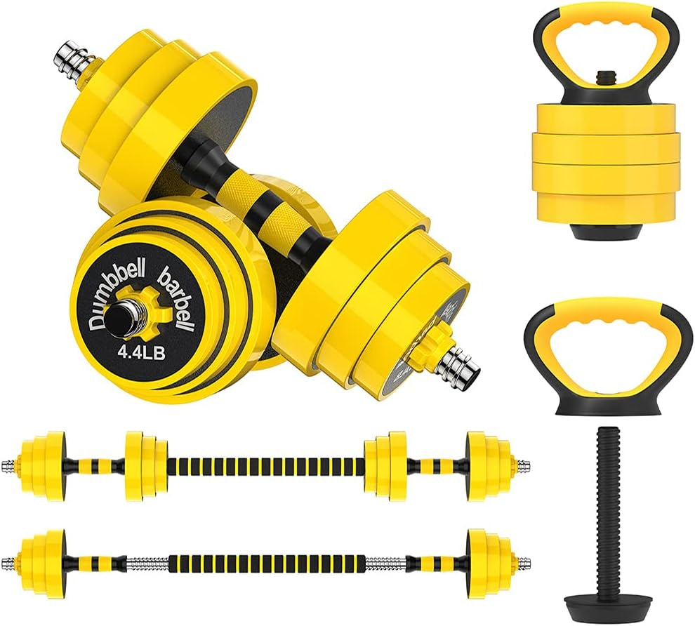 66Lbs Adjustable Dumbbell Barbell Kettlebell, Free Weights 3-In-1 Dumbbell Barbell Kettlebell Set, Non-Slip Hand Dumbbell for Home, Gym, Office